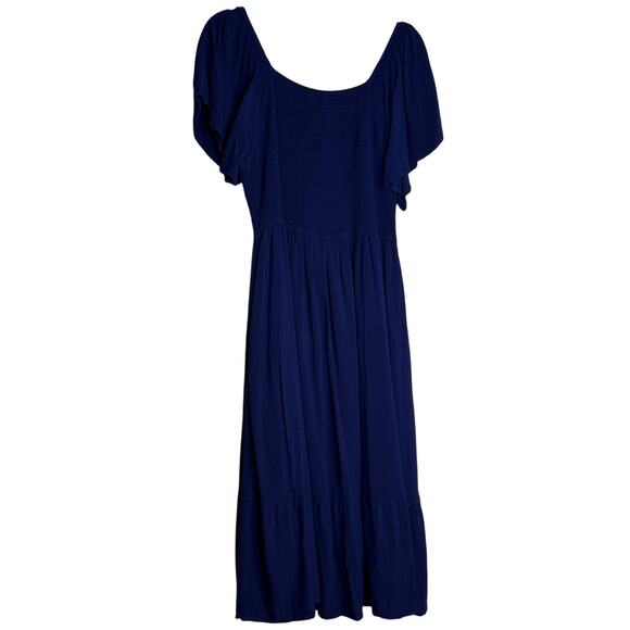 Merokeety Midi Dress Womens XL Blue Smocked Pullover Casual Boho Preppy Nautical - Picture 3 of 10